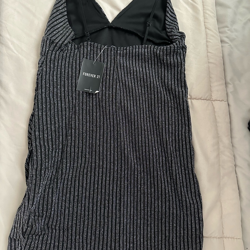 Forever 21 Black Strapless Metallic-Striped Bodycon Dress - Picture 2 of 2